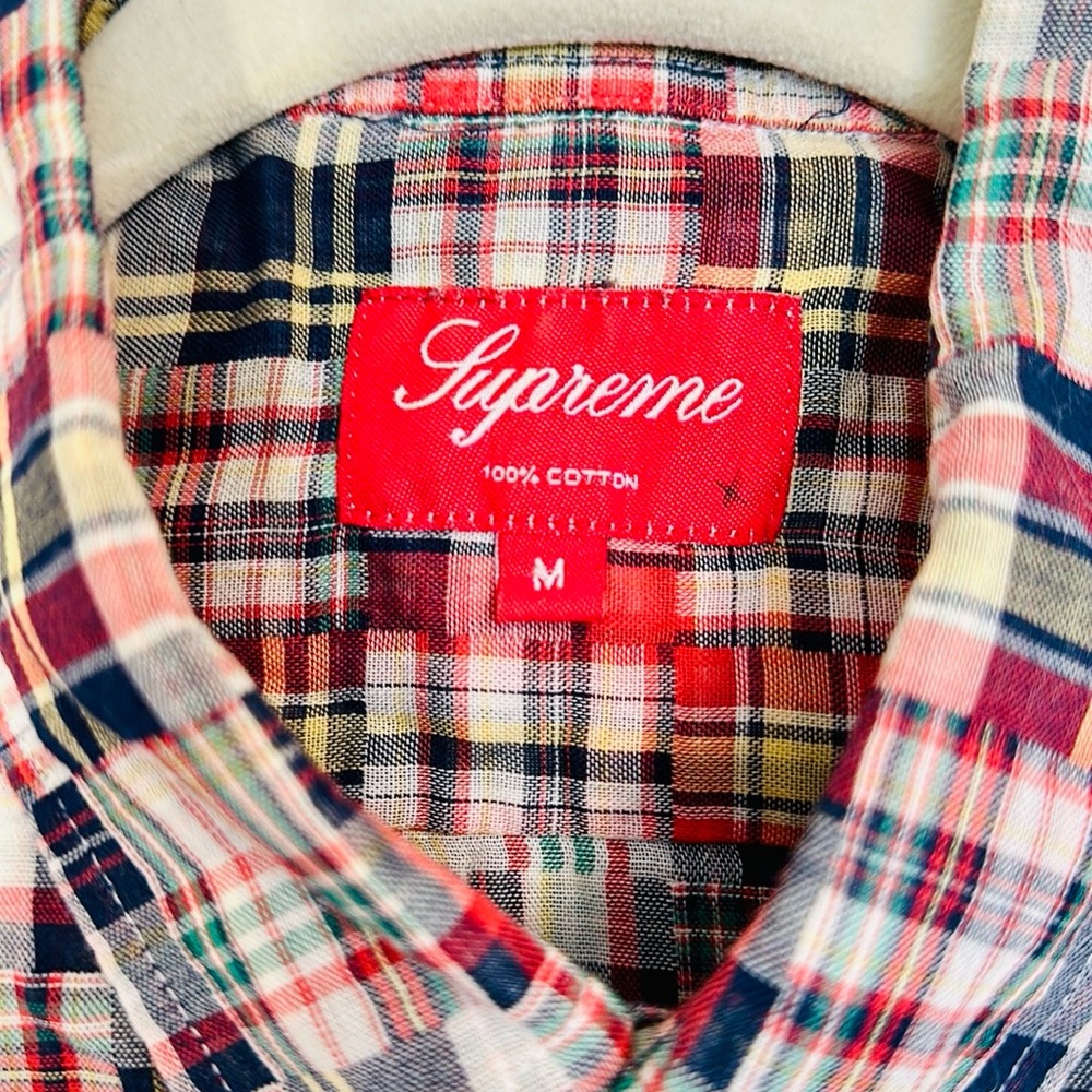 Authentic Rare Supreme Plaid Patchwork Button Dow… - image 1